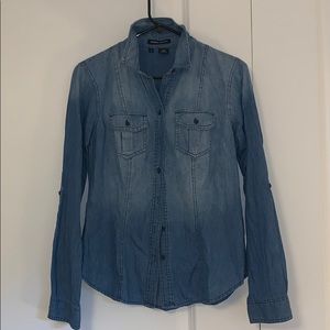 denim chambray button front top